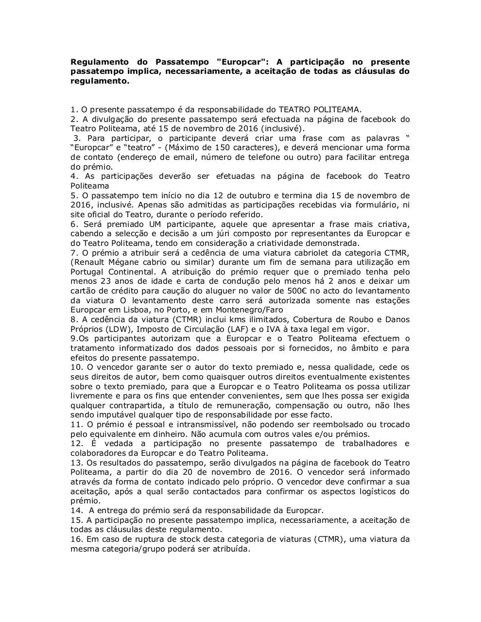 Document preview - Regulamento Passatempo Teatro Politeama 16.pdf - Page 1/1