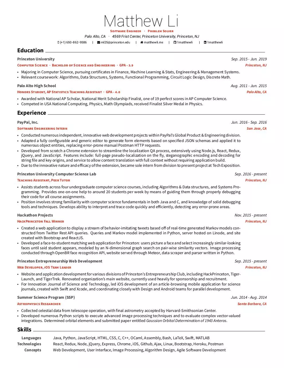 Document preview - MatthewLi_Resume.pdf - Page 1/1