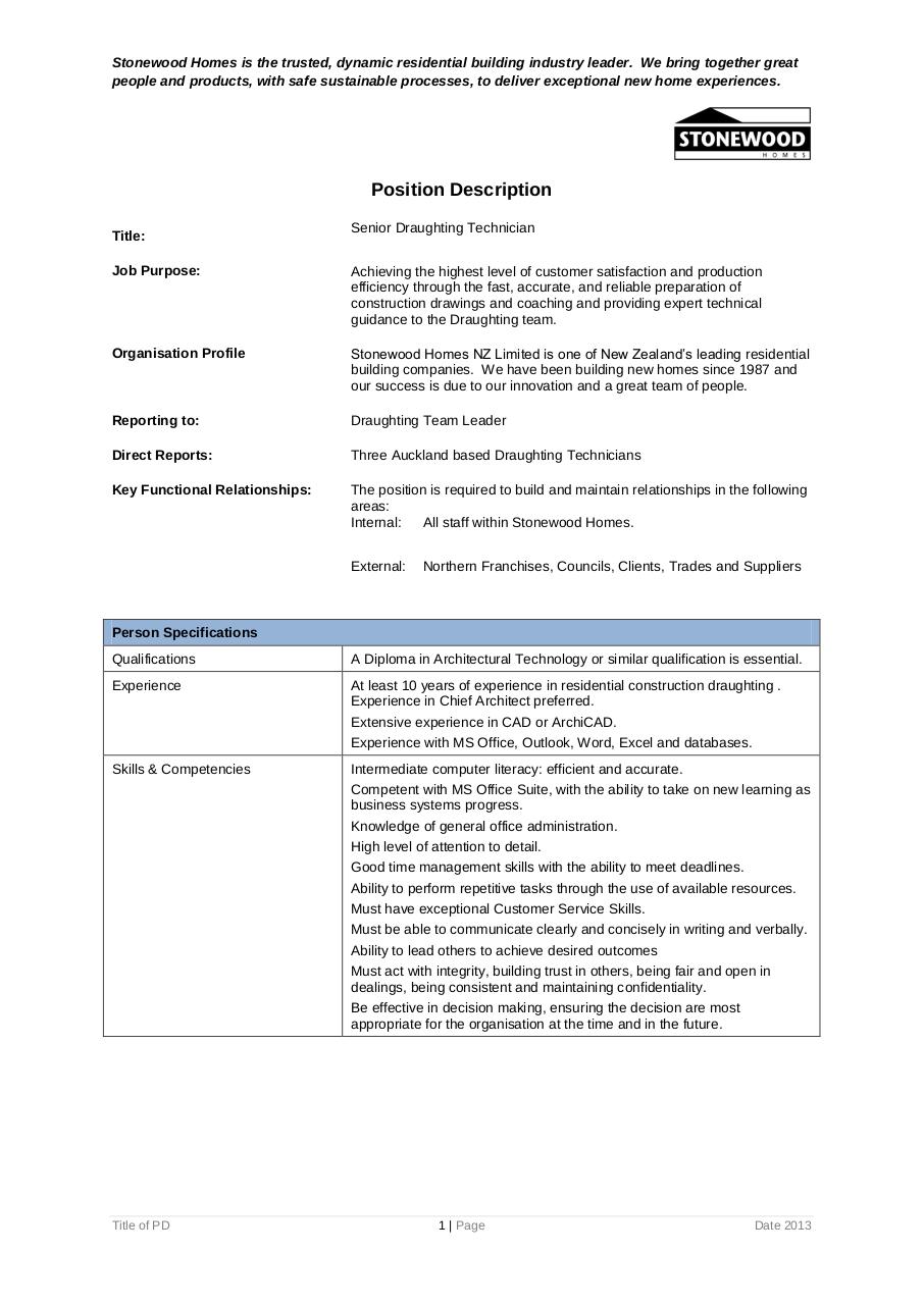 Document preview Senior Draughting Technician Pd new template.pdf - page 1/2