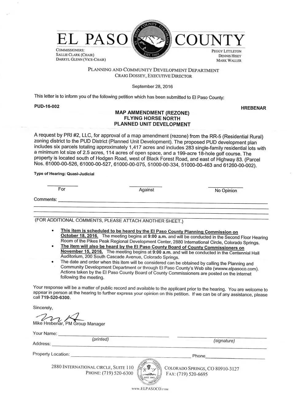 Page 1 of 2, FHN Planning Hearing Notice