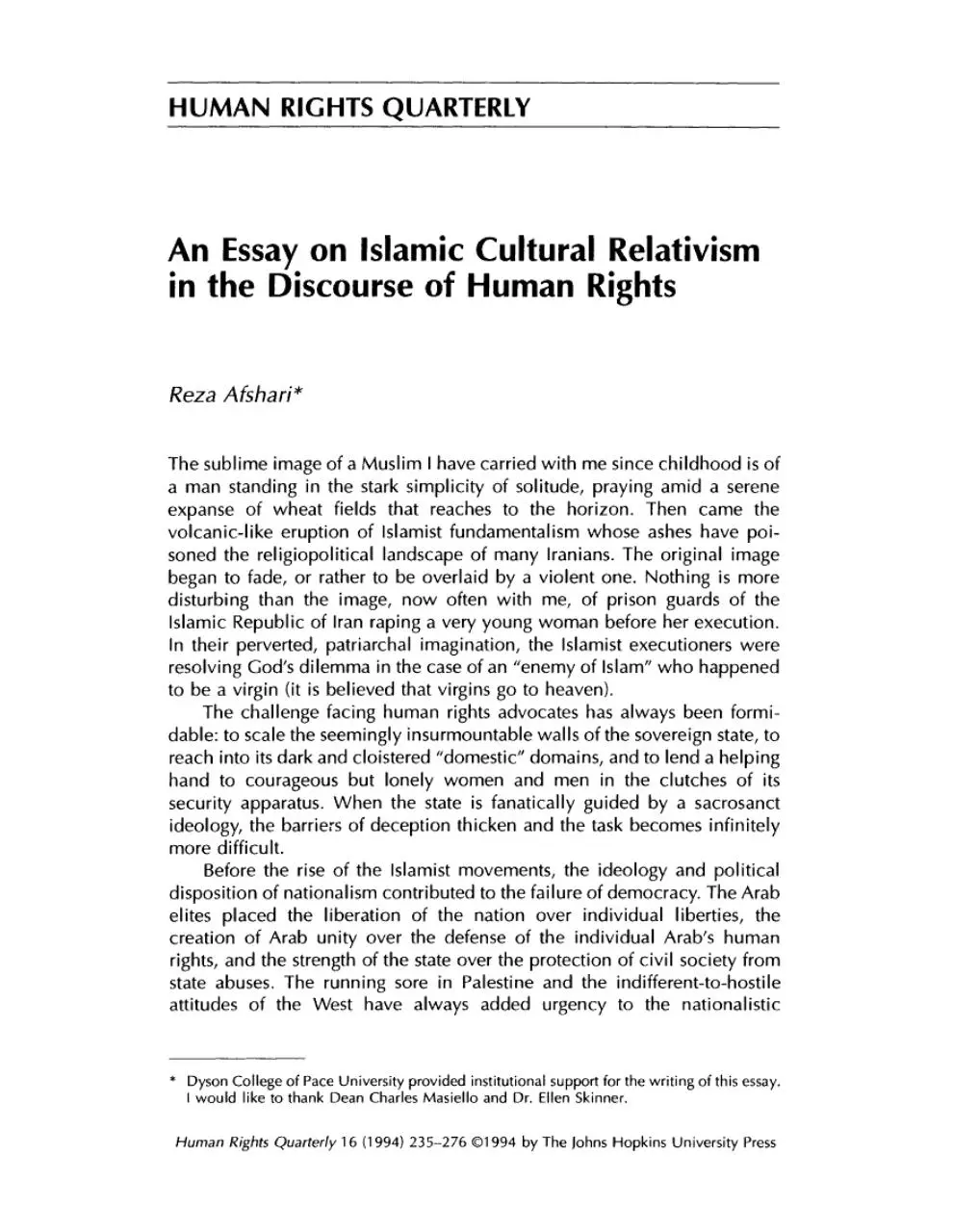 Page 1 of 42, An Essay on Islamic Cultural Relativism