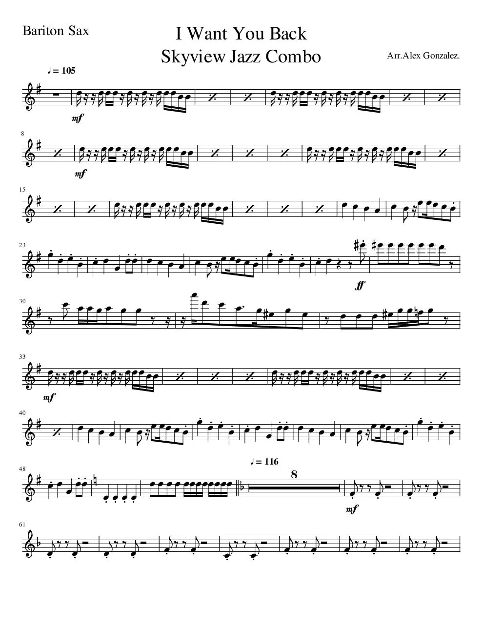 Page 1 of 2, i want you back jazz version Bariton Sax