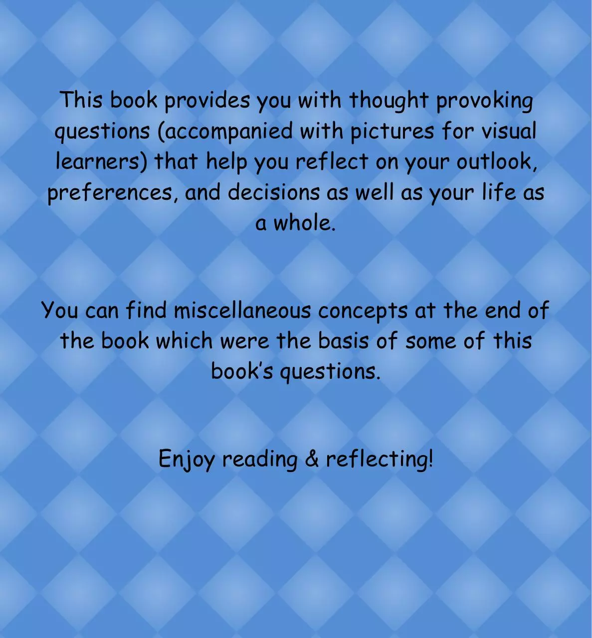 Page 2 of 48, Questions for Reflections Book