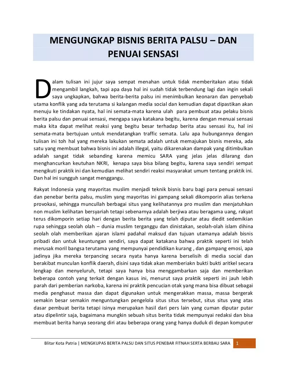 Page 2 of 18, Berita Pengadu Domba Dengan Tema SARA POS METRO
