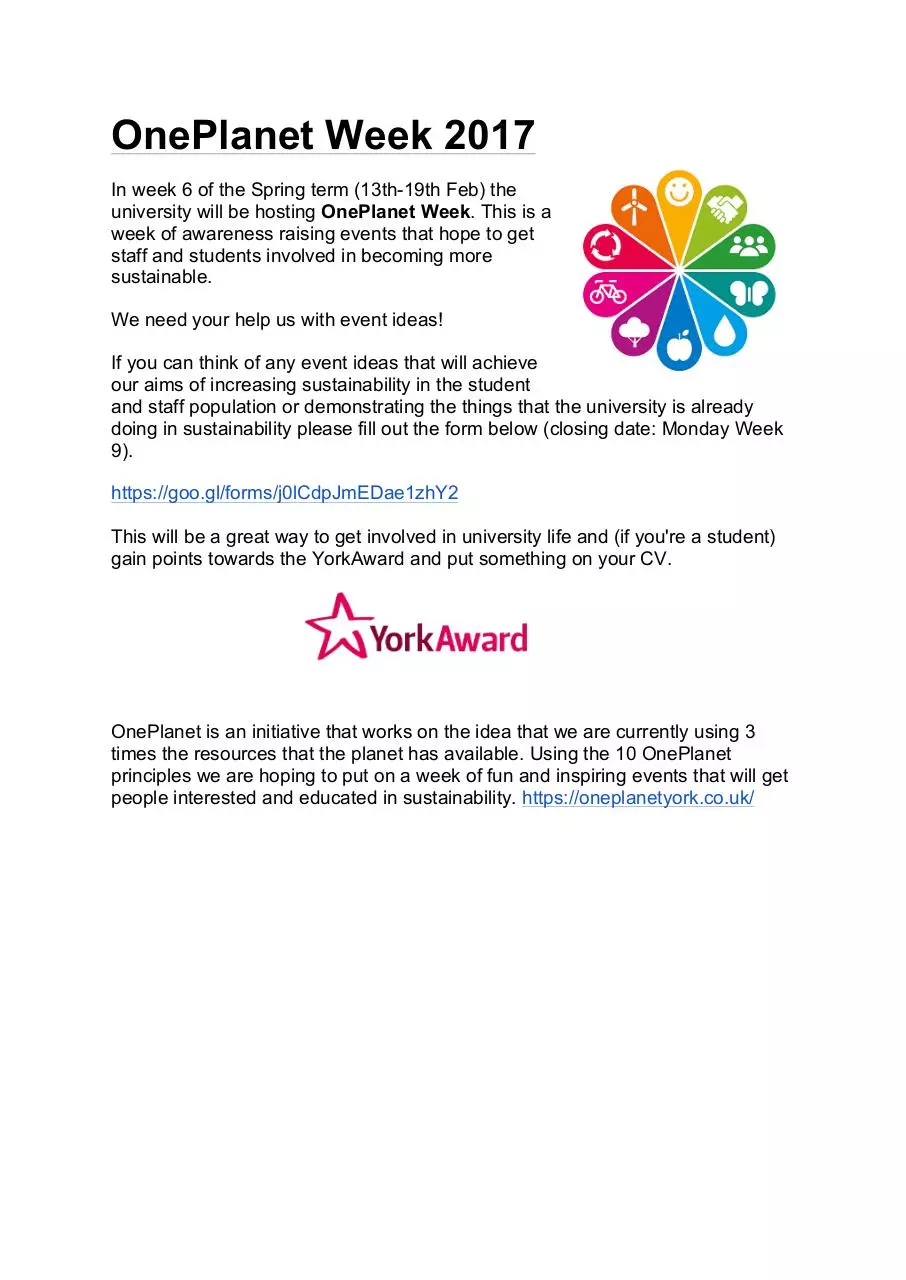 Page 1 of 1, Event ideas OnePlanet Week staff digest and newsletters