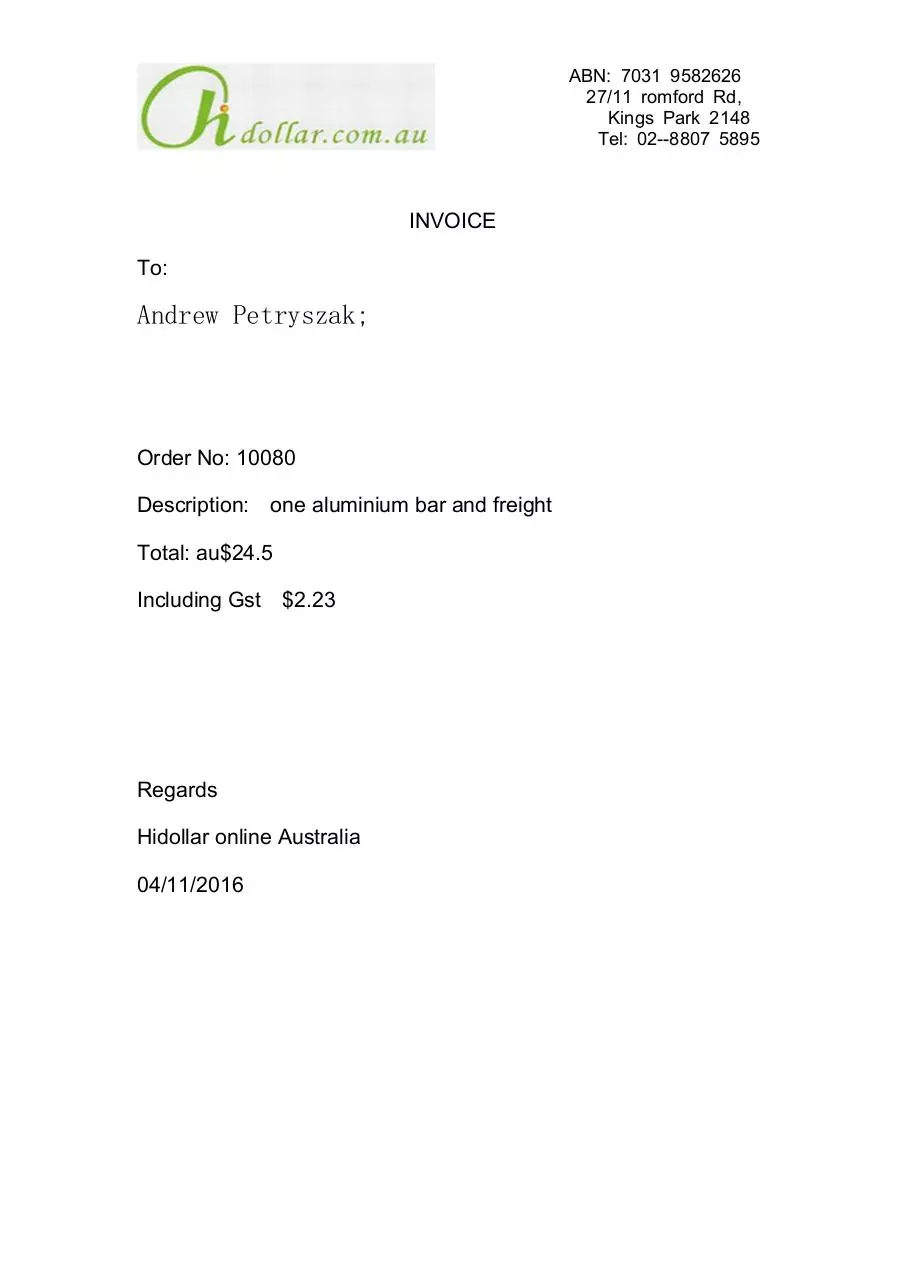 Page 1 of 1, inv960064