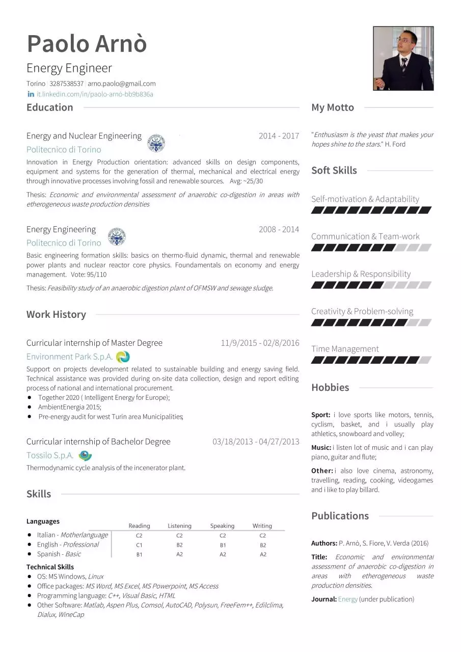 Page 1 of 1, Paolo Arnò CV Eng