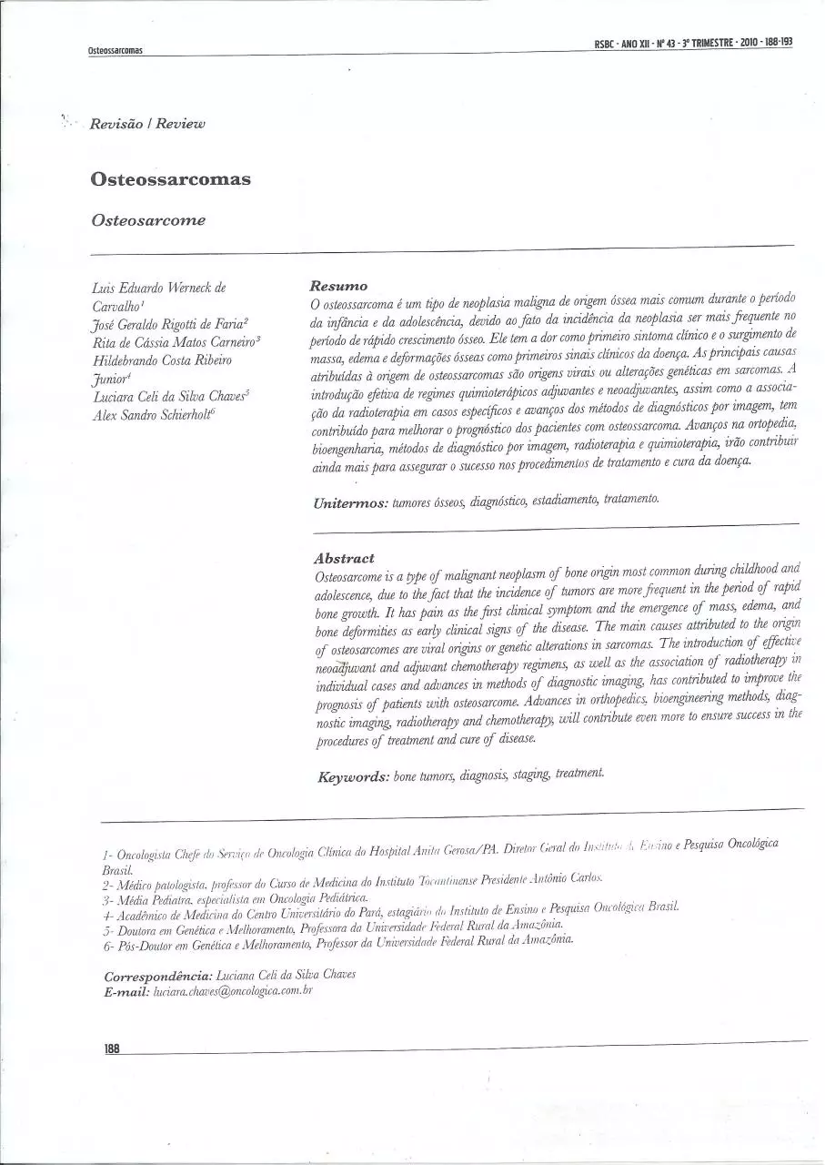 Page 1 of 6, Artigo Revista 43 Osteossarcomas