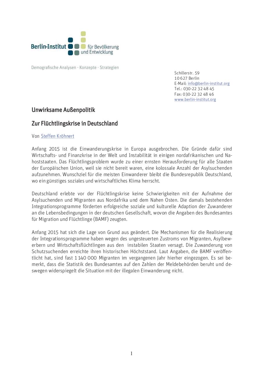 Document preview Unwirksame_AuÃŸenpolitik_Zur_FlÃ¼chtlingskrisein_Deutschland.pdf - page 1/3