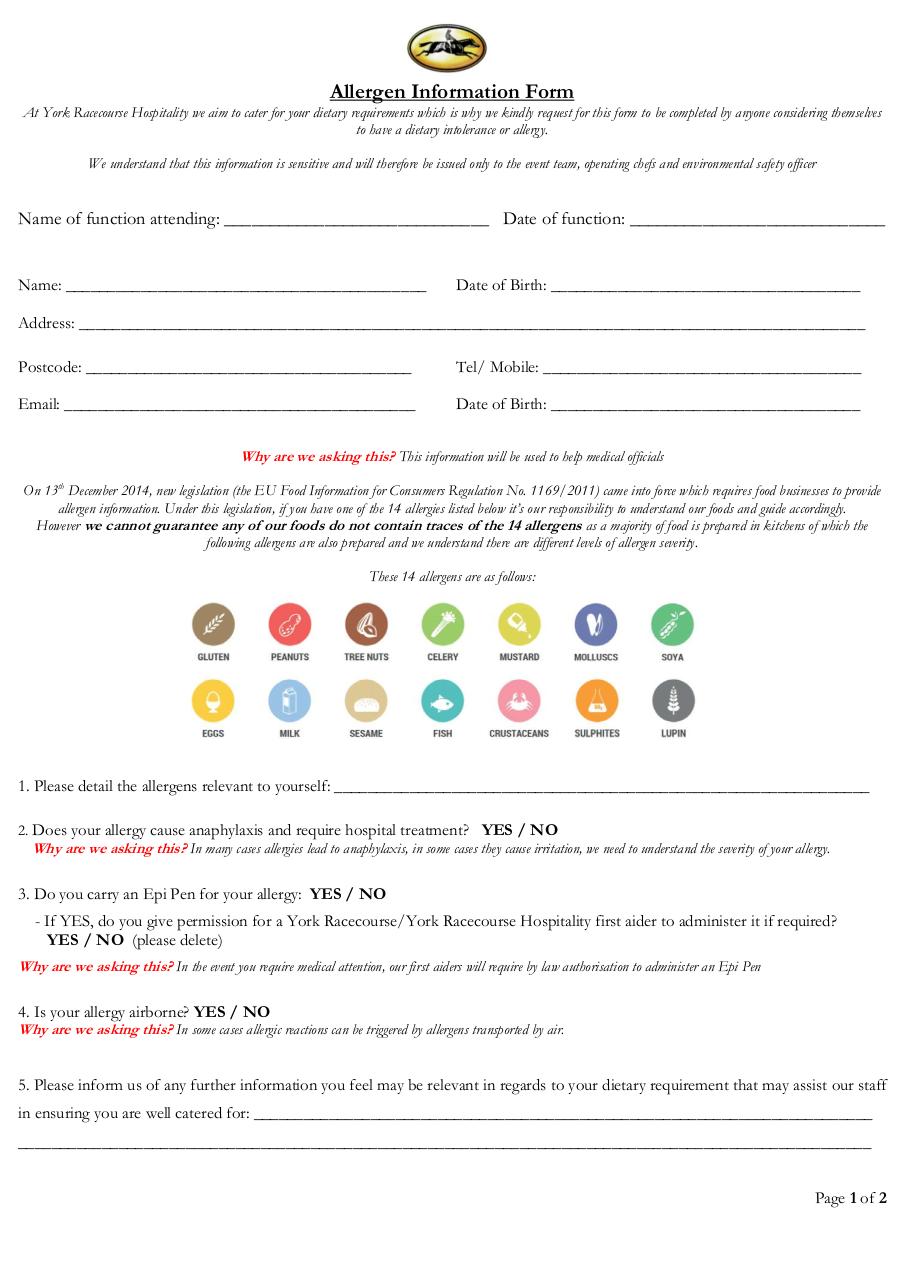 Document preview Allergen Form.pdf - page 1/2