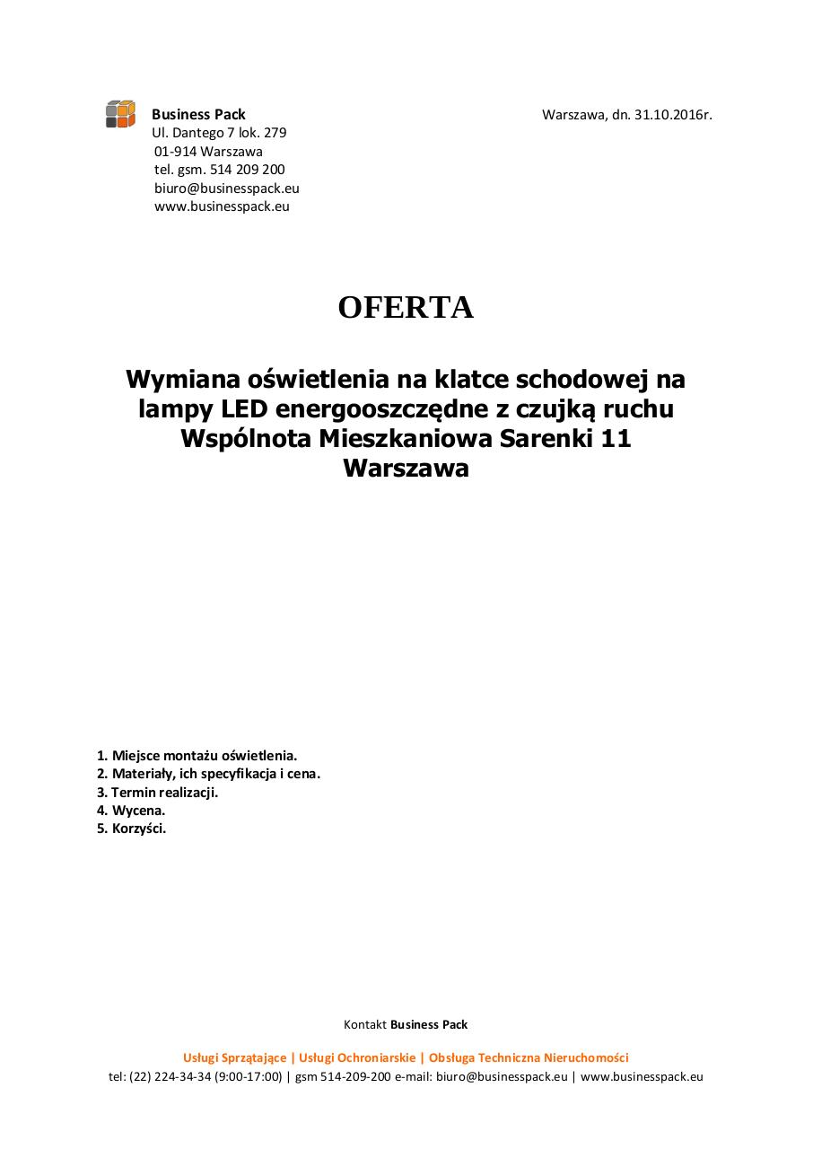 Document preview Oferta - Wymiana osÌwietlenia WM Sarenki, 31.10. 2016r..pdf - page 1/4