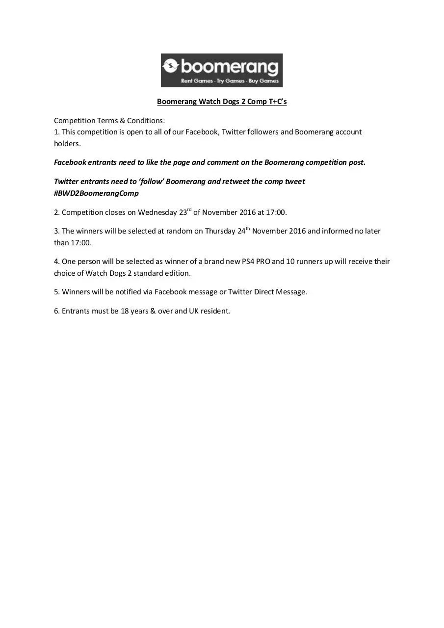 Page 1 of 1, Boomerang Watch Dogs 2 Comp T