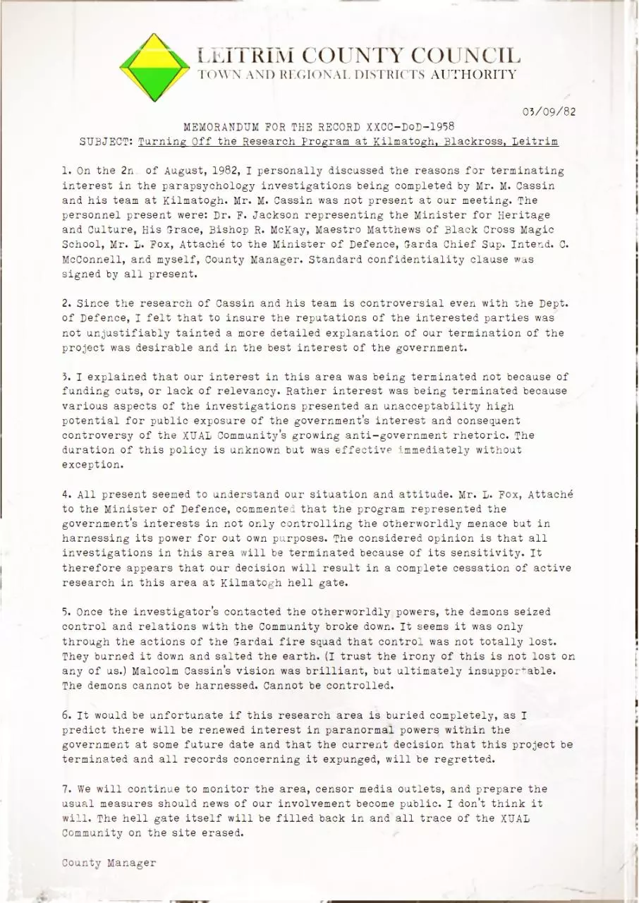 Page 1 of 1, MEMORANDUM FOR THE RECORD