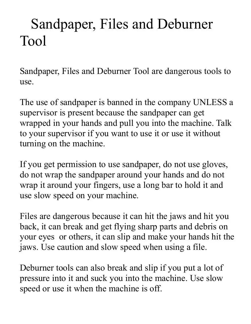 Page 1 of 1, Sandpaper, Files and Deburner Tool