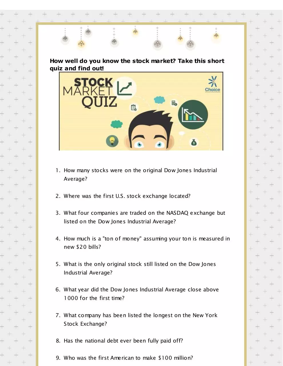 Page 1 of 2, Stock Market Quiz Draft