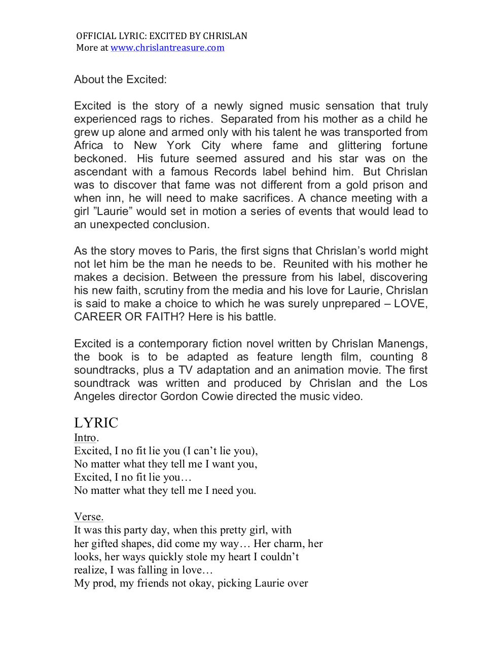 Document preview OFFICIAL LYRIC EXCITED BY CHRISLAN.pdf - page 1/3