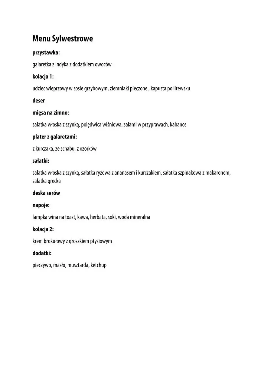 Page 1 of 1, menu sylwester