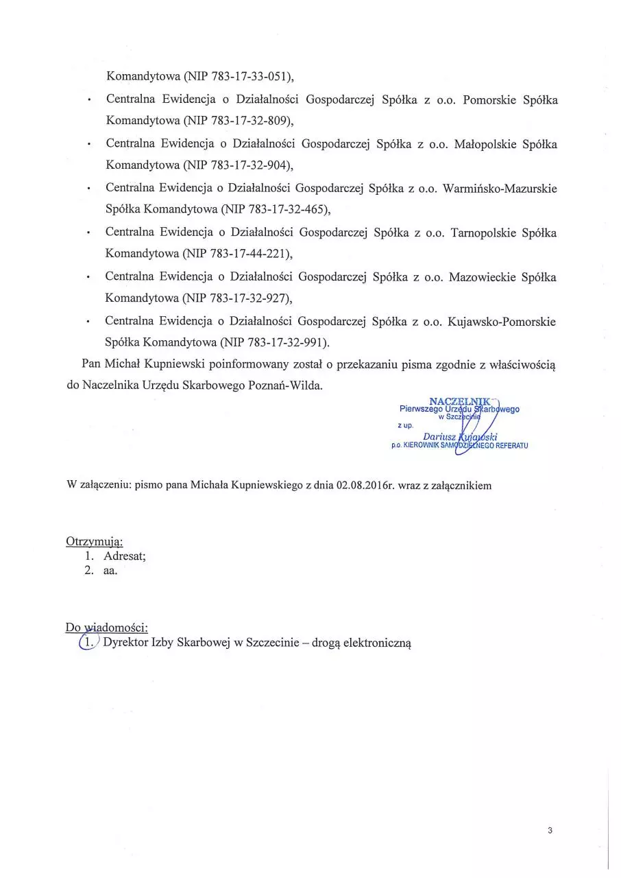 Page 3 of 5, Pismo Naczelnika Pierwszego Urzędu Skarbowego w Szczecinie
