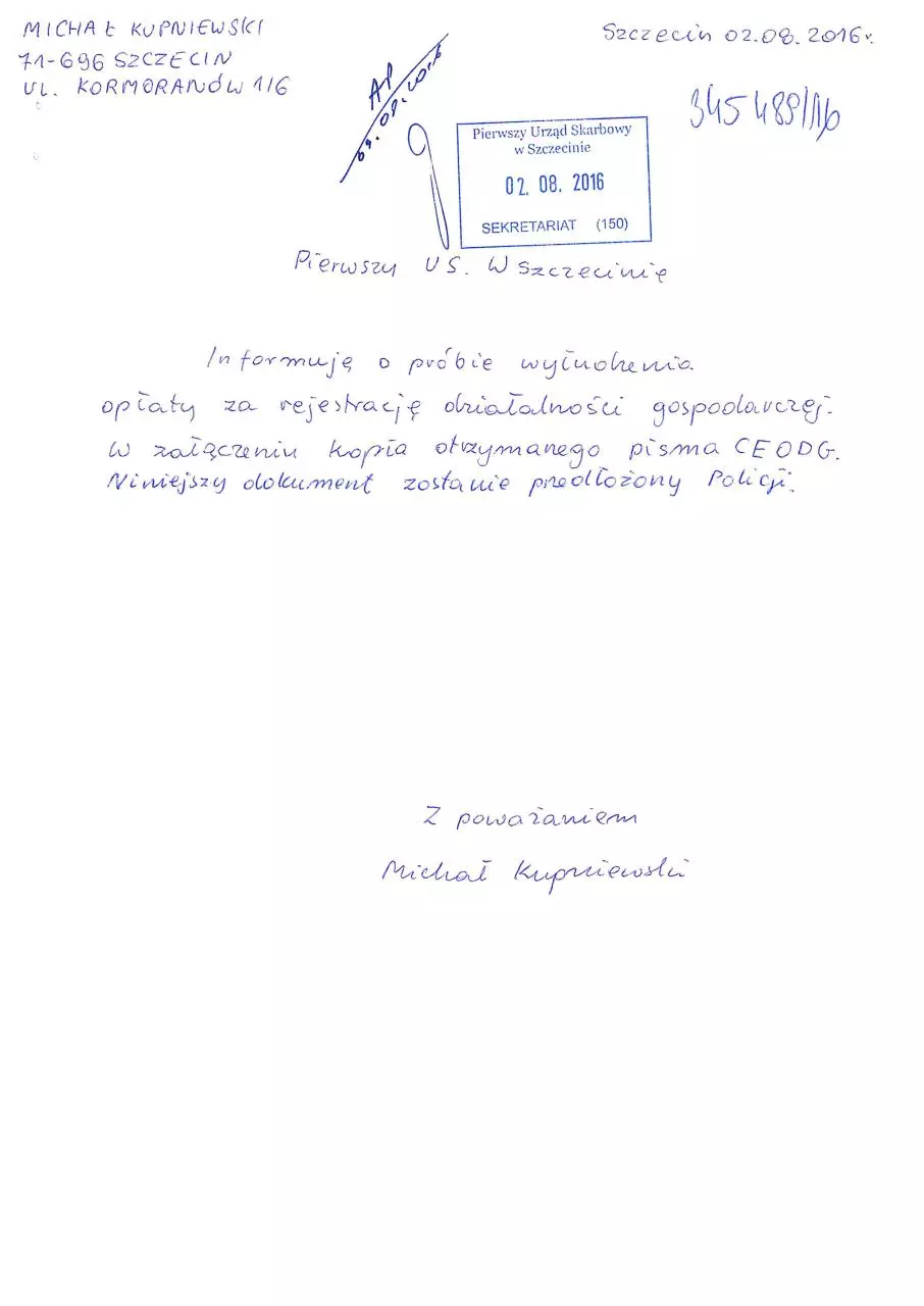 Page 4 of 5, Pismo Naczelnika Pierwszego Urzędu Skarbowego w Szczecinie