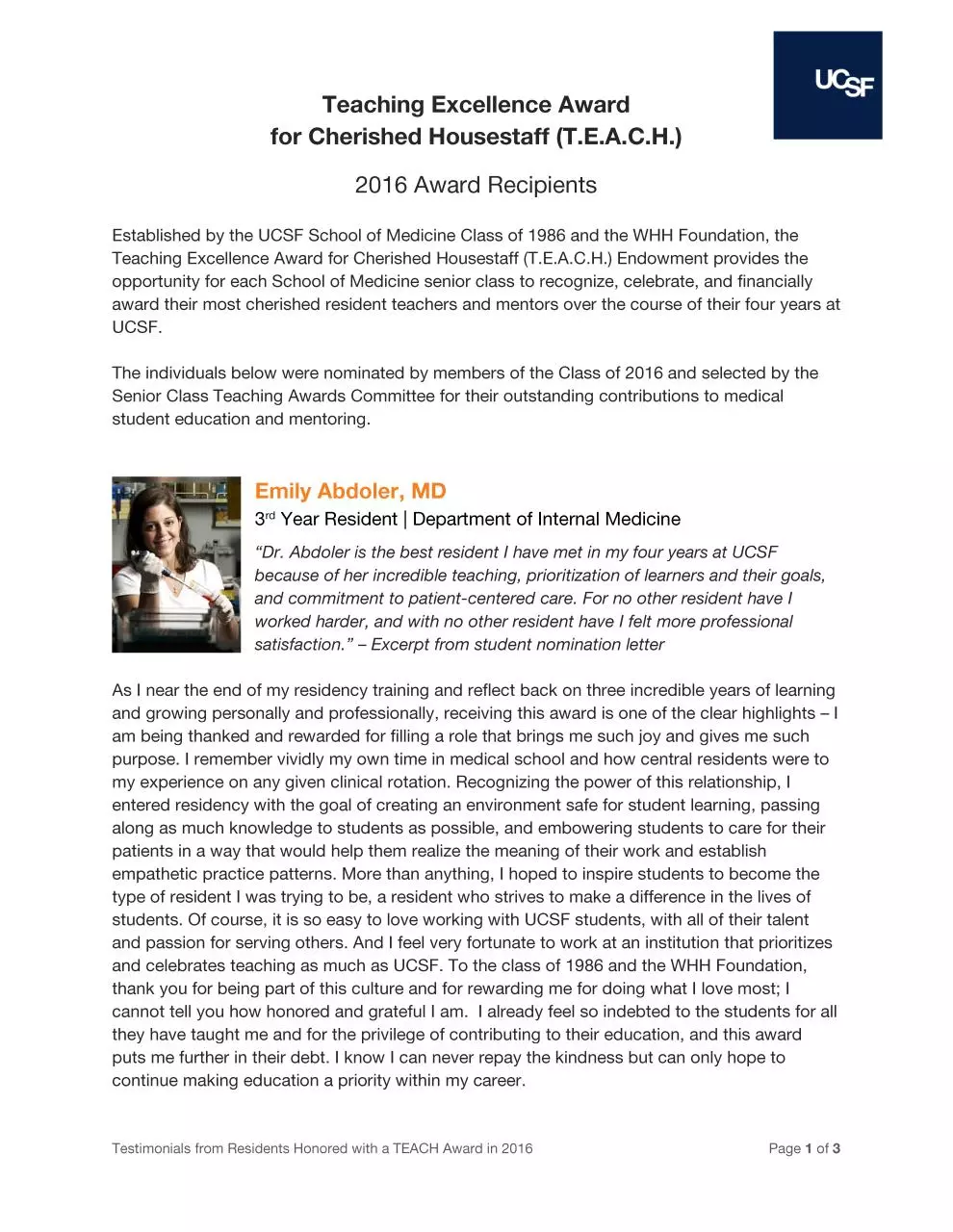 Page 1 of 3, TEACH Award Recipients 2016