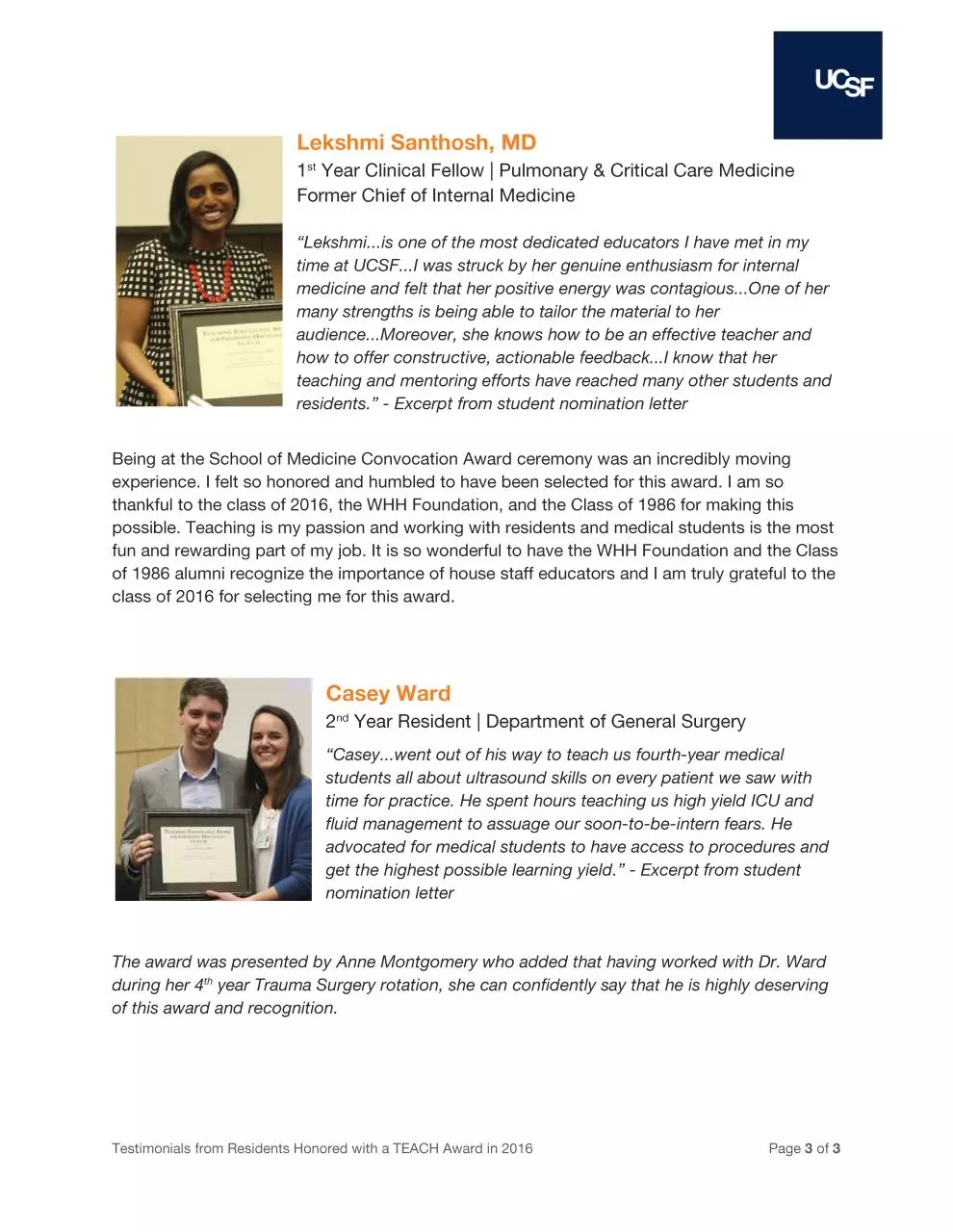 Page 3 of 3, TEACH Award Recipients 2016