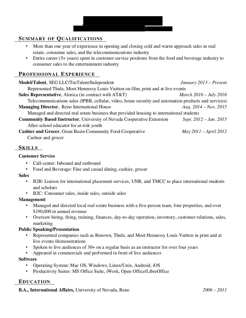 Page 1 of 1, Resume Censored