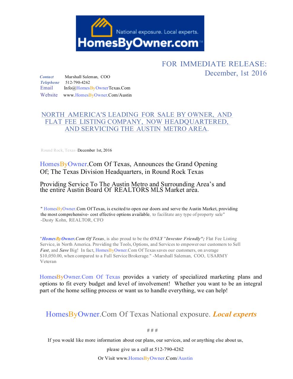 Document preview PressReleaseHomesByOwnerOfTexas.12-2016 (1).pdf - page 1/1