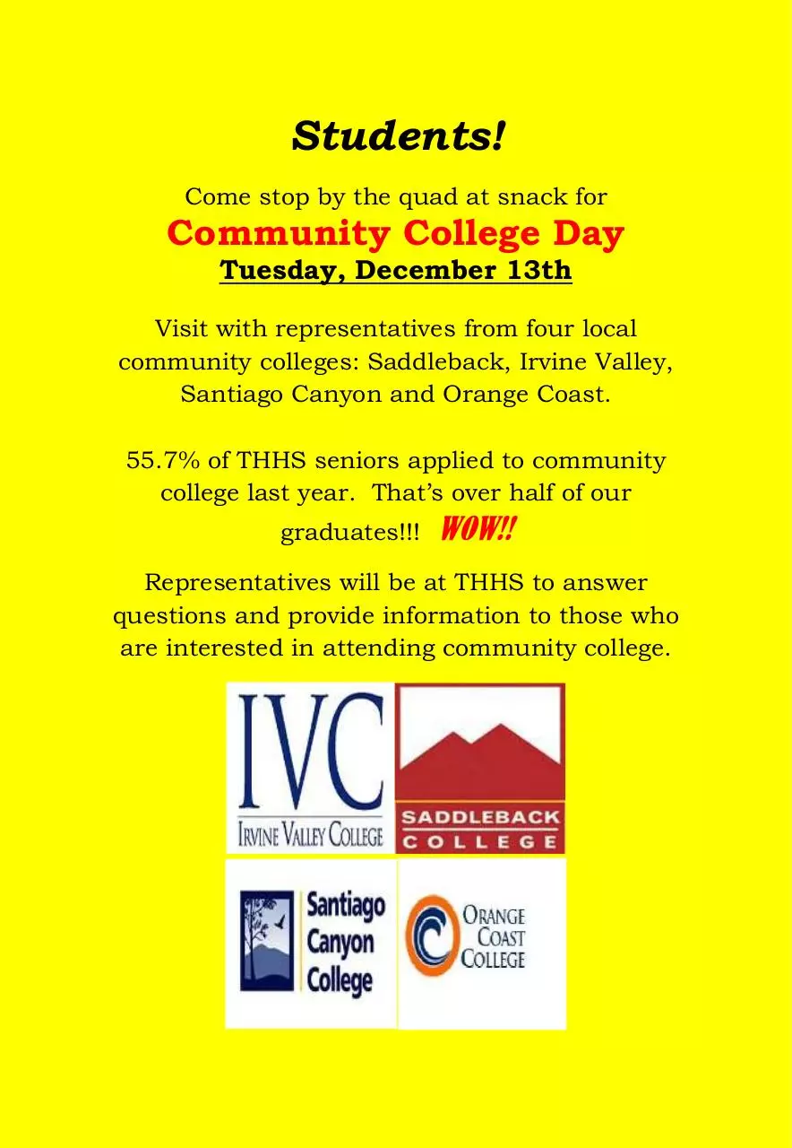 Page 1 of 1, Community College Day Flyer