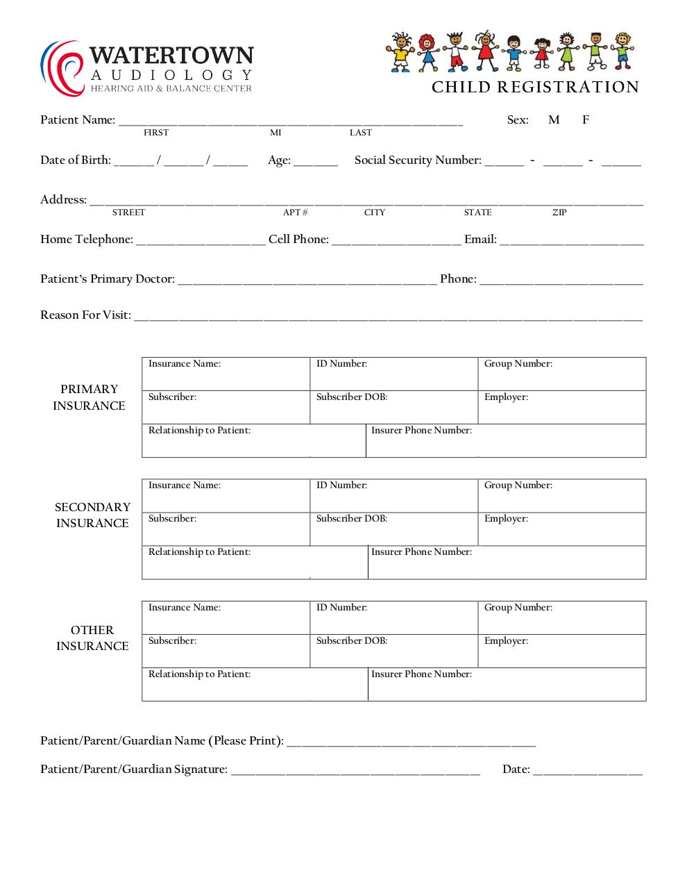 Document preview Child New Patient Registration.pdf - page 1/3