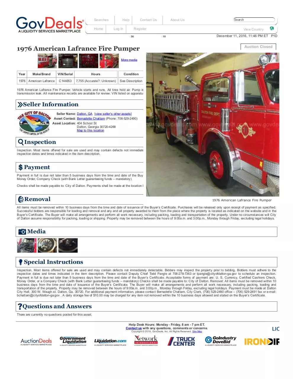 Document preview - GK34 1976 American Lafrance Fire Pumper - GovDeals.pdf - Page 1/1
