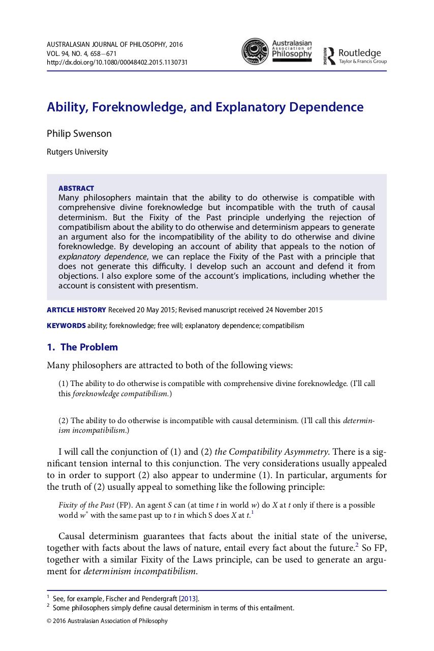 swenson-Ability Foreknowledge and Explanatory Dependence.pdf - page 2/15