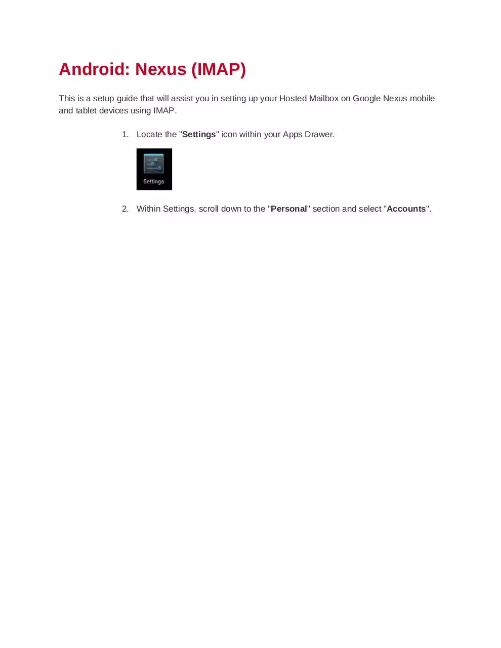 Page 1 of 9, Android Nexus Set up guide UA