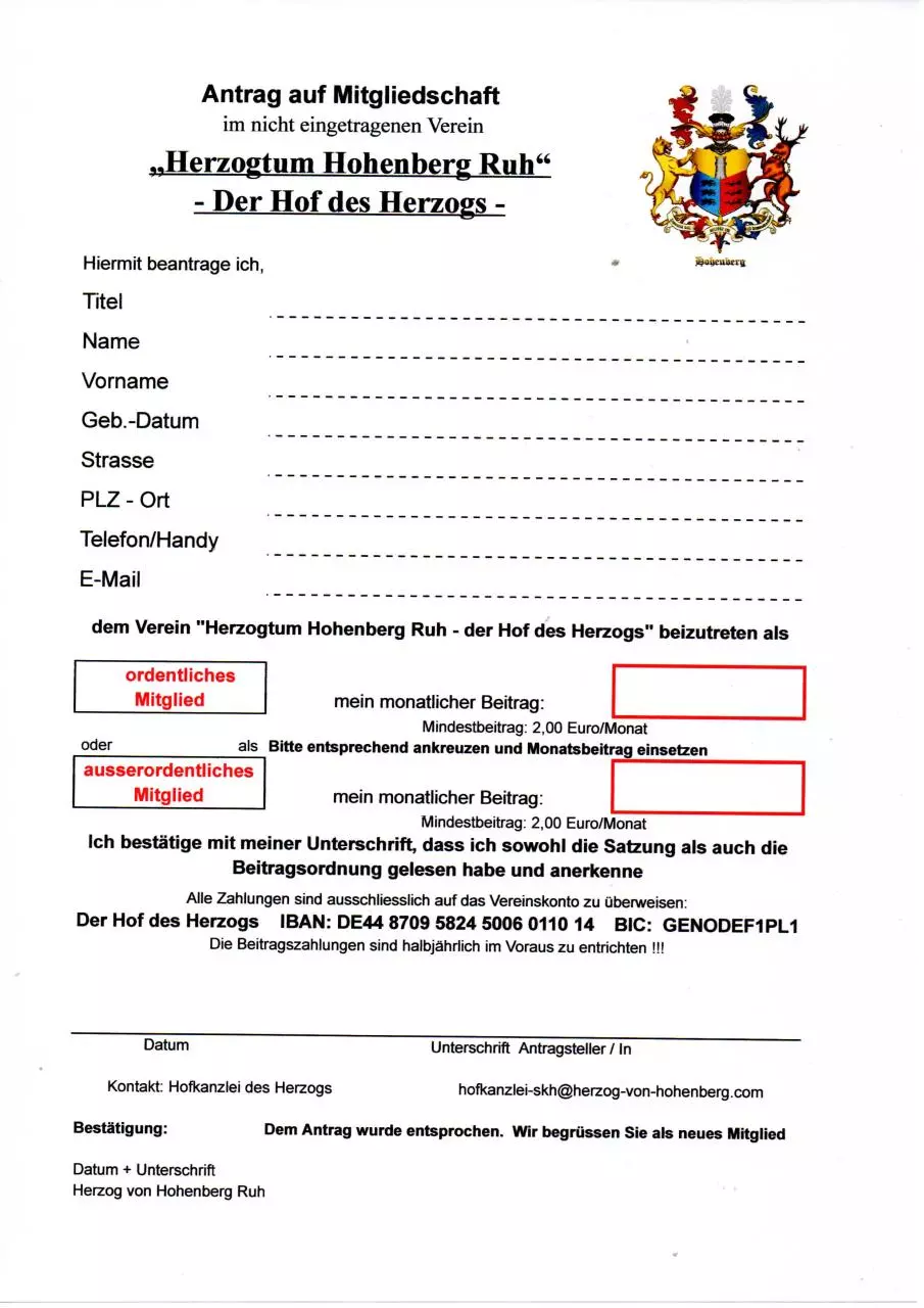 Page 1 of 1, Mitgliedsantrag