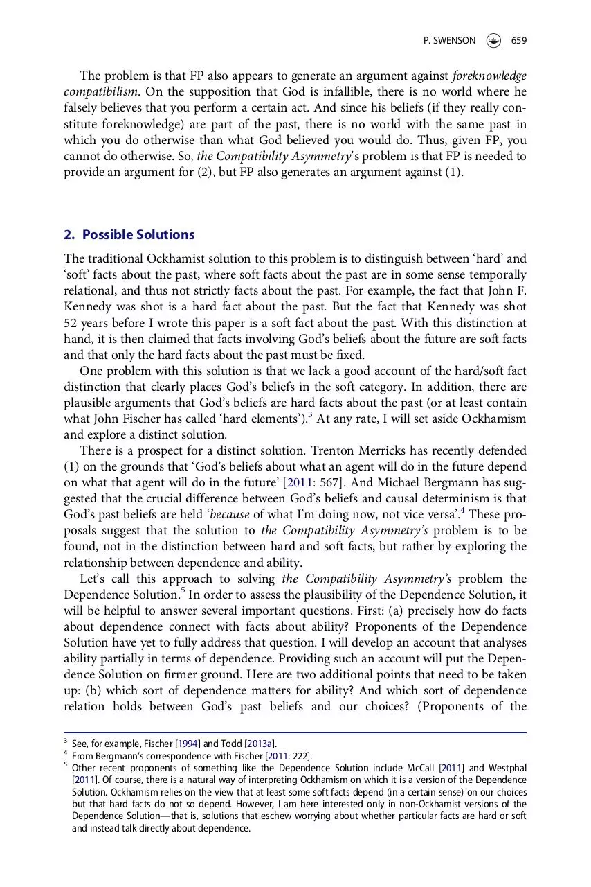 Page 2 of 14, swenson Ability Foreknowledge and Explanatory Dependence