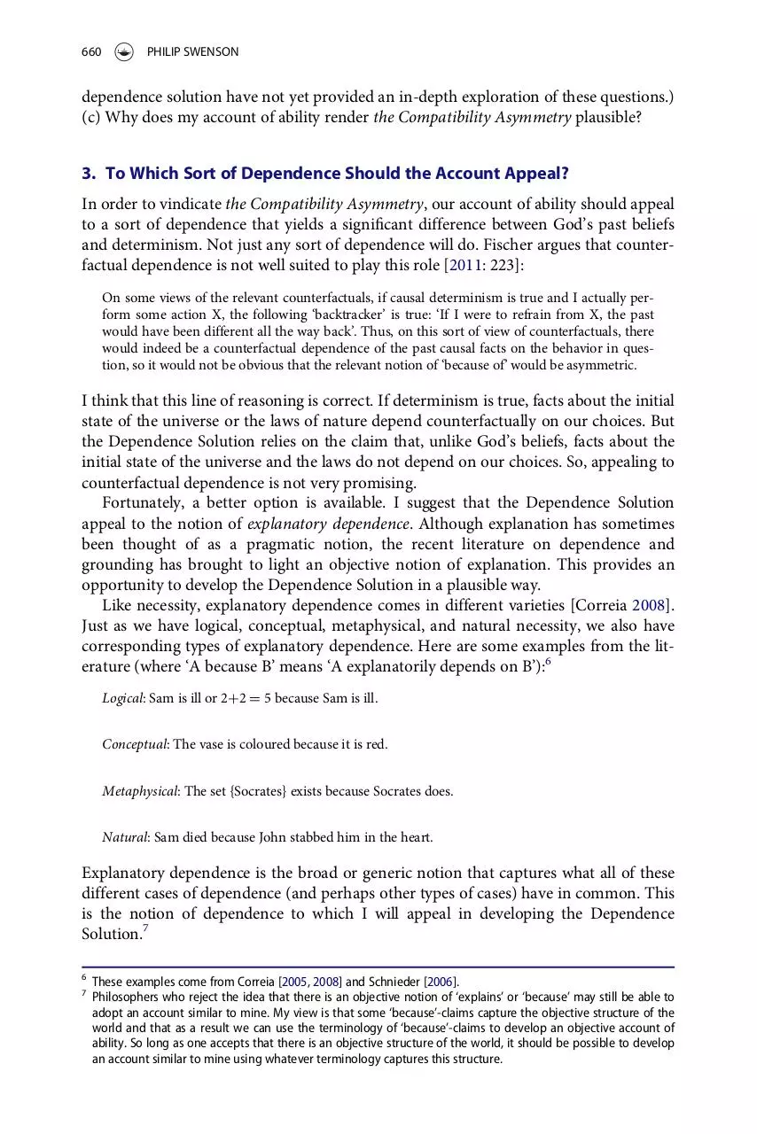 Page 3 of 14, swenson Ability Foreknowledge and Explanatory Dependence
