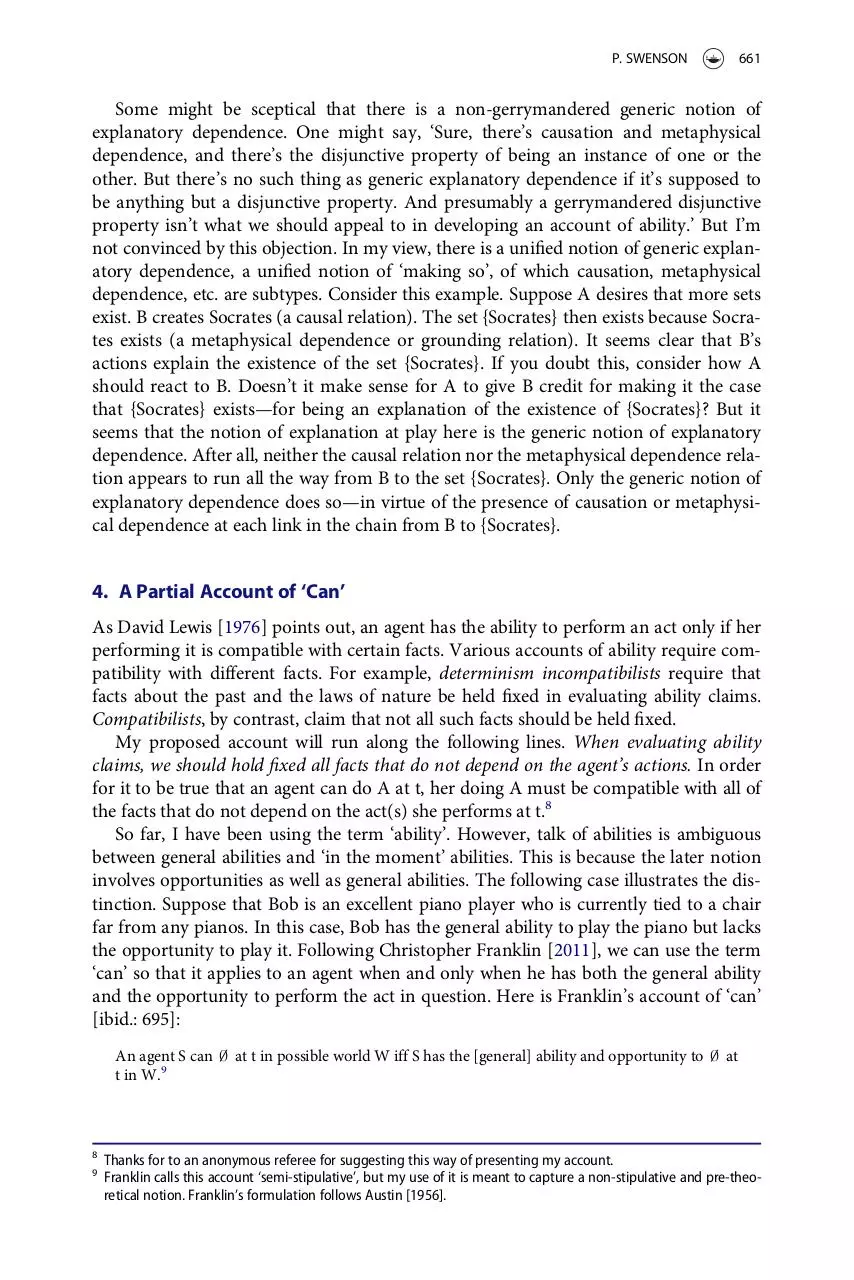 Page 4 of 14, swenson Ability Foreknowledge and Explanatory Dependence
