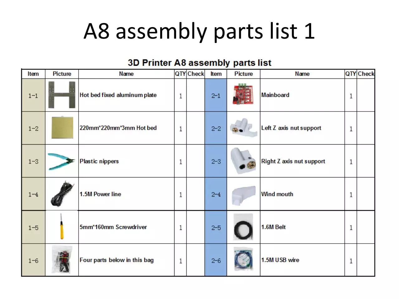 Page 3 of 46, A8 3D Printer Installation Instructions 2016 6 30