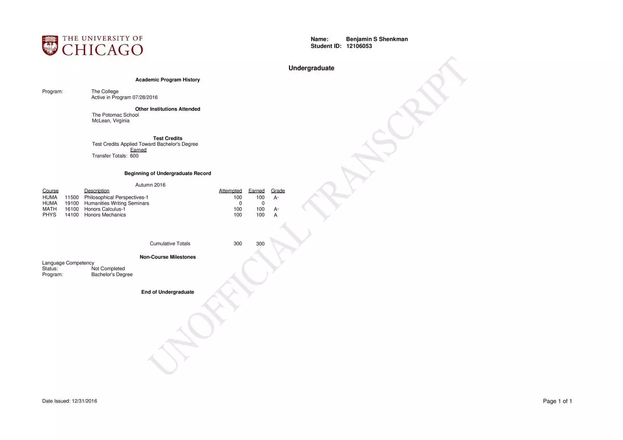 Page 1 of 1, USCSR TSRPT