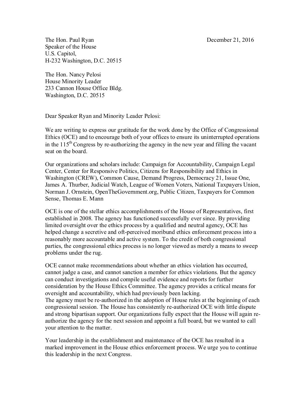 Document preview Letter to Ryan Pelosi COEthics 122116.pdf - page 1/2
