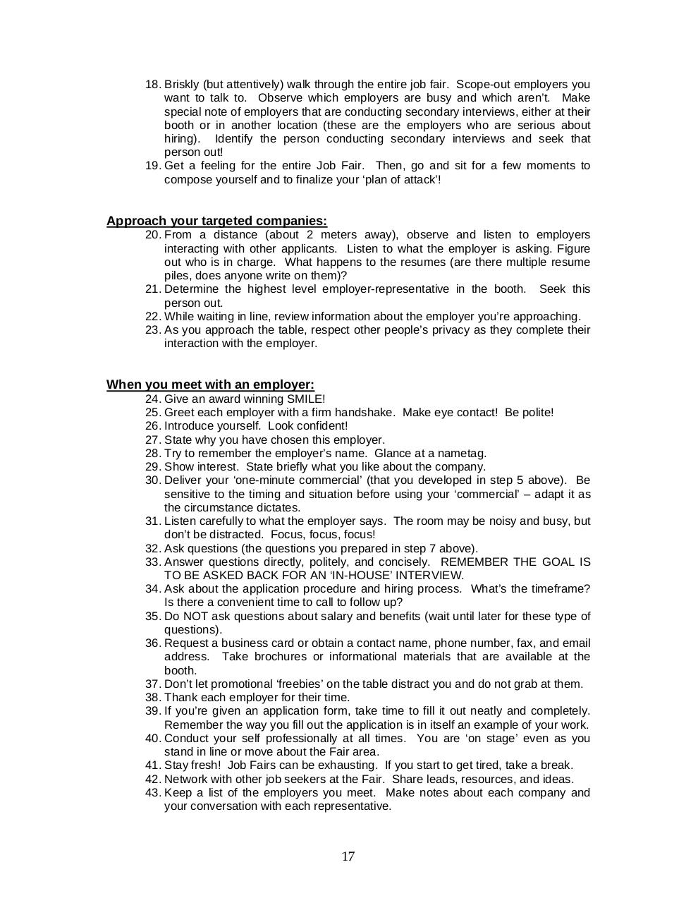 Document preview 50 Tips for Job Fairs.pdf - page 2/3