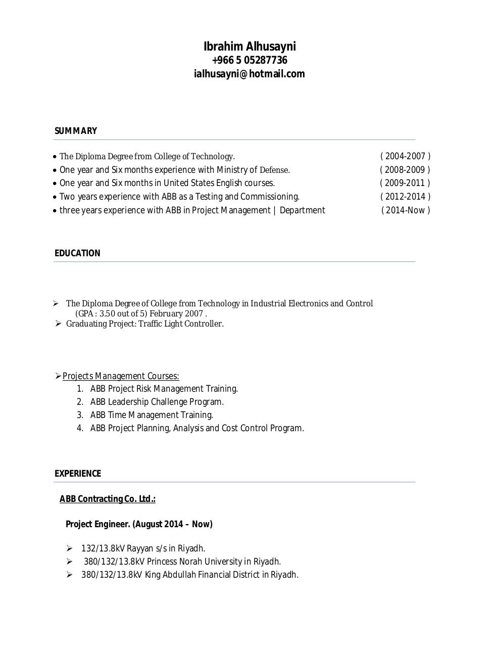 Document preview ibrahim alhusayni CV.pdf - page 1/2
