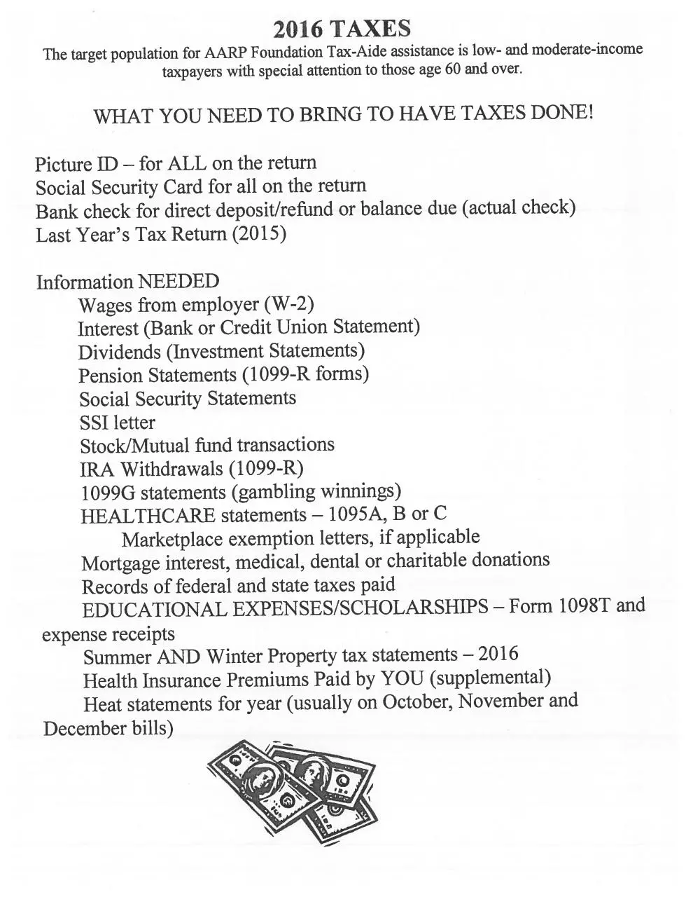 Document preview - Items to bring for 2016 Tax Prep.pdf - Page 1/1
