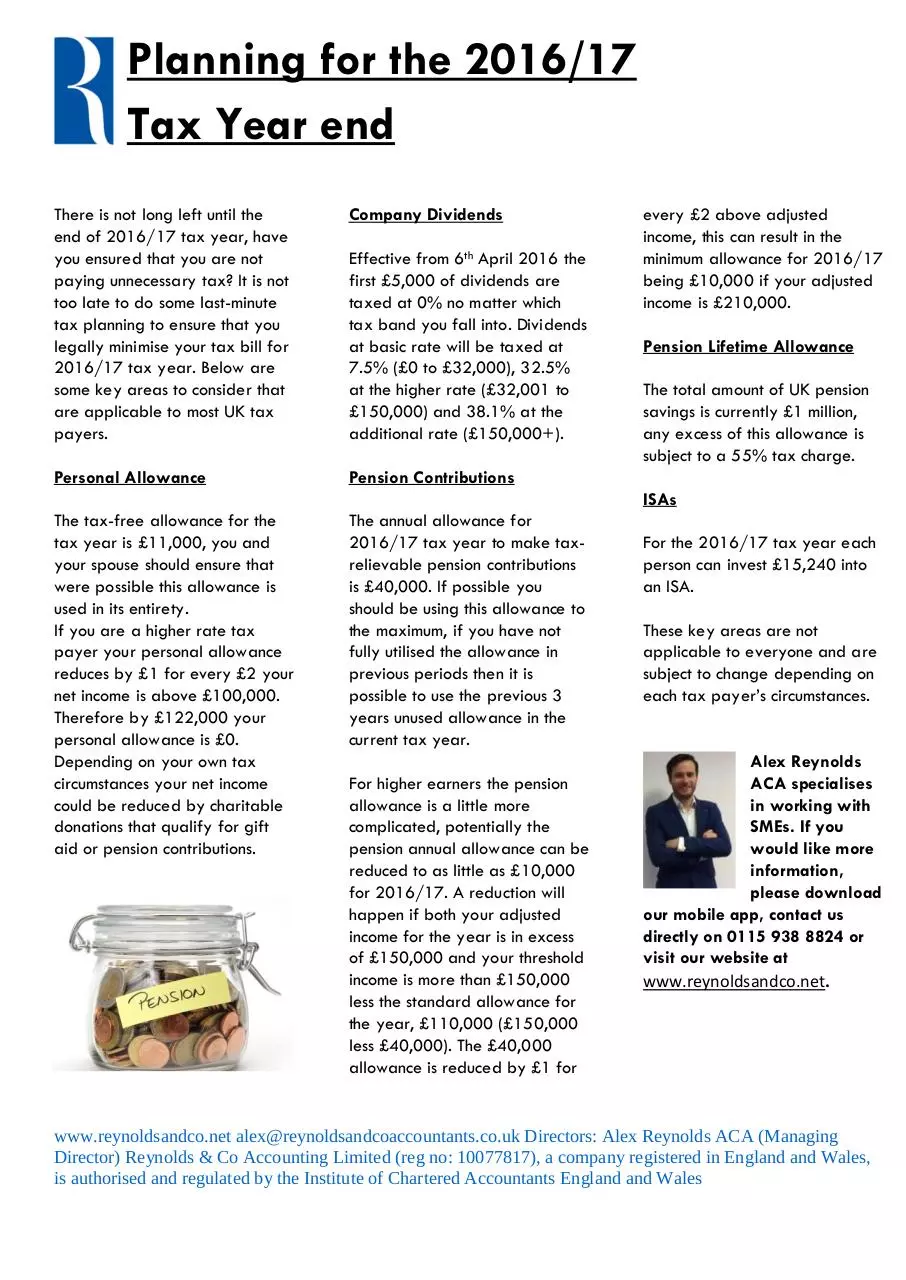 Page 1 of 1, Planning for the tax year end