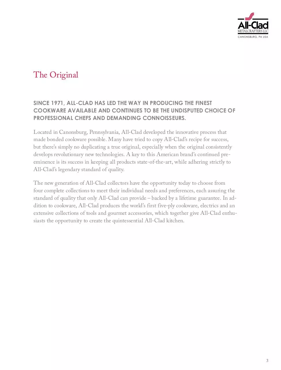 Page 3 of 140, All Clad Spring 2016 Catalogue FINAL lowres