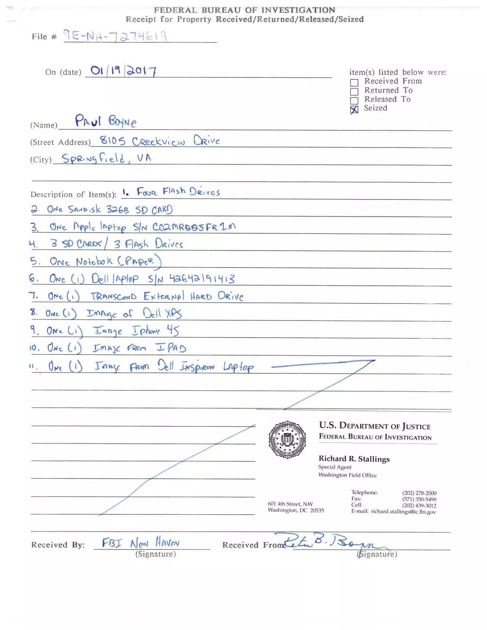 Page 1 of 1, FBI Reciept