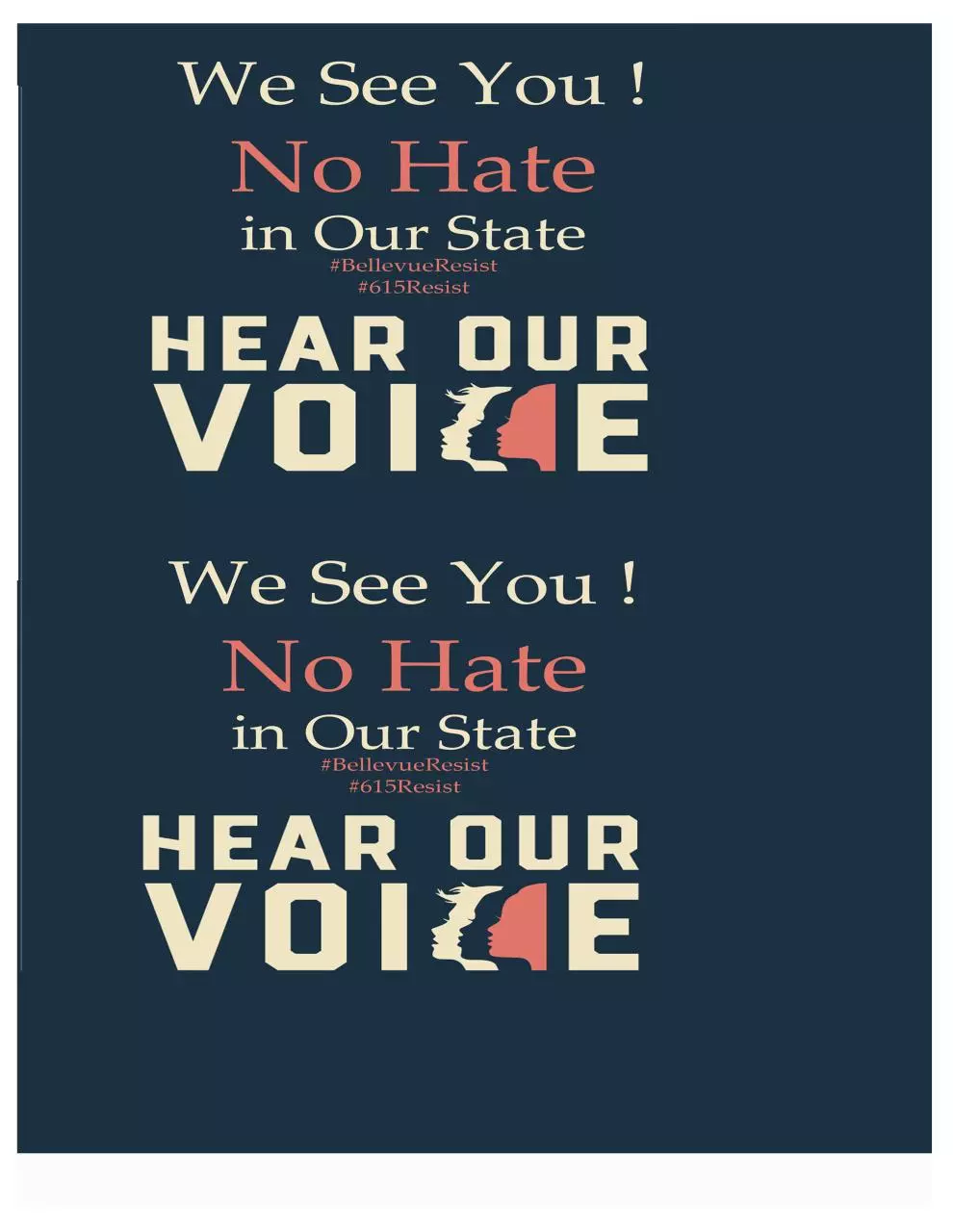 Page 1 of 1, No Hate Postcards Bellevue Resist