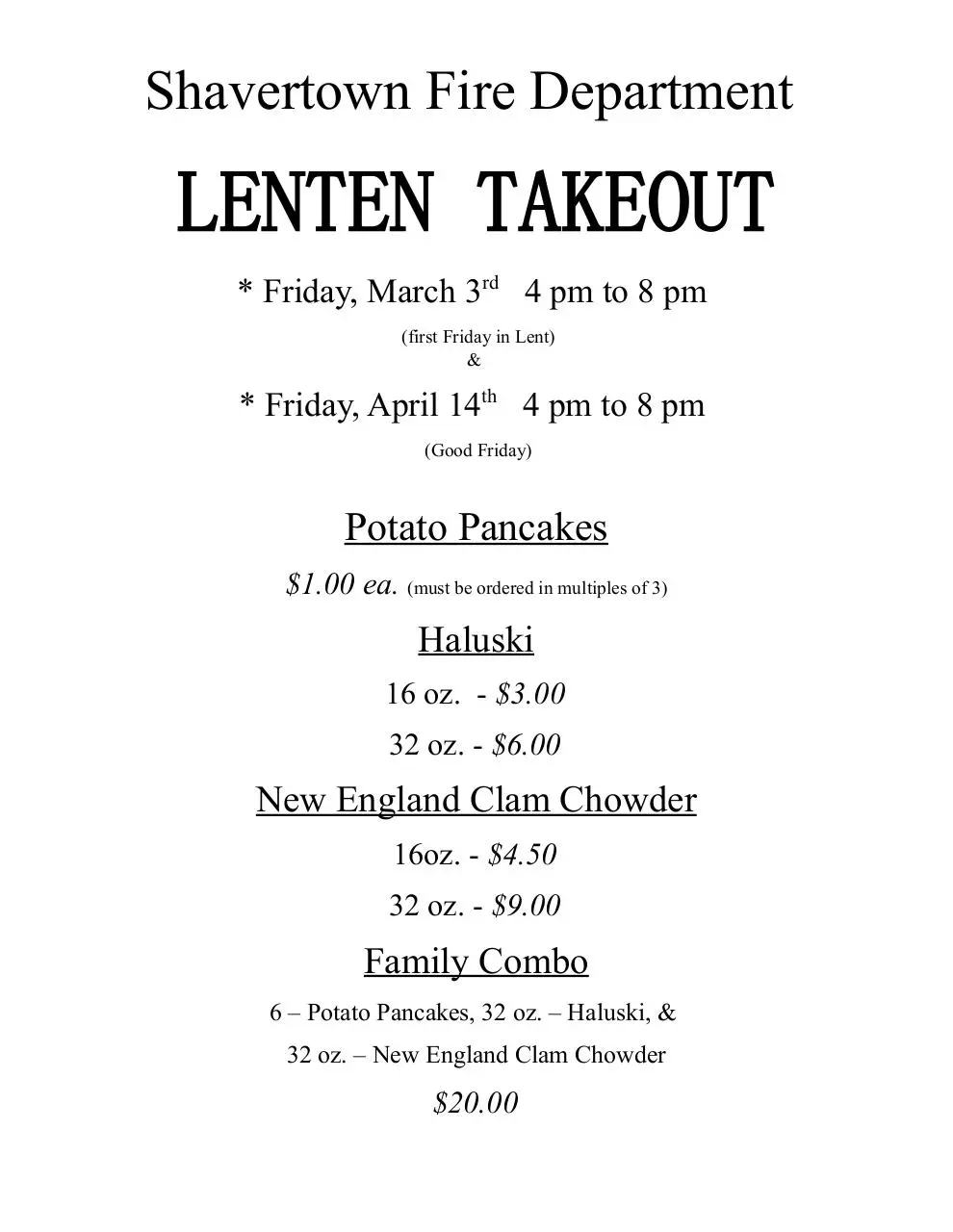 Page 1 of 1, SFD Lenten Takeout 2017