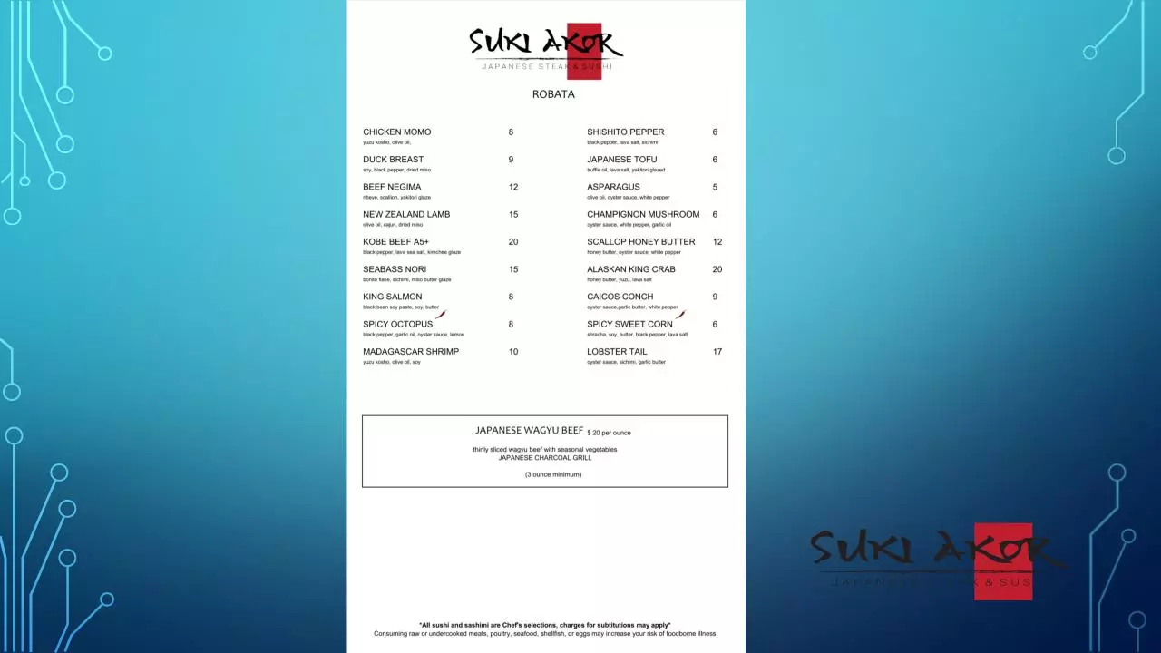 Page 3 of 8, Suki Akor Charlotte Menu