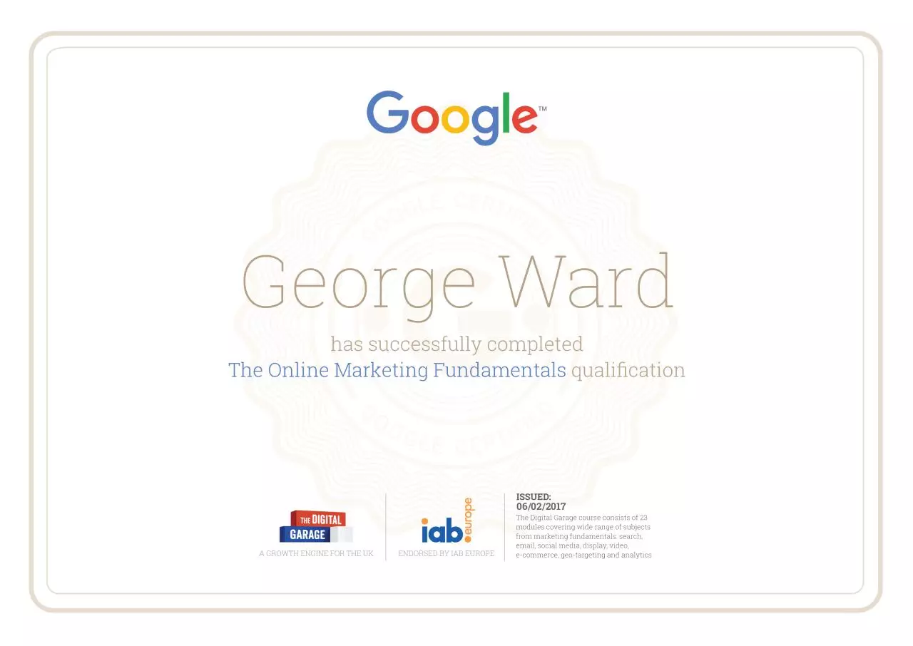 Page 1 of 1, The Digital Garage Certification