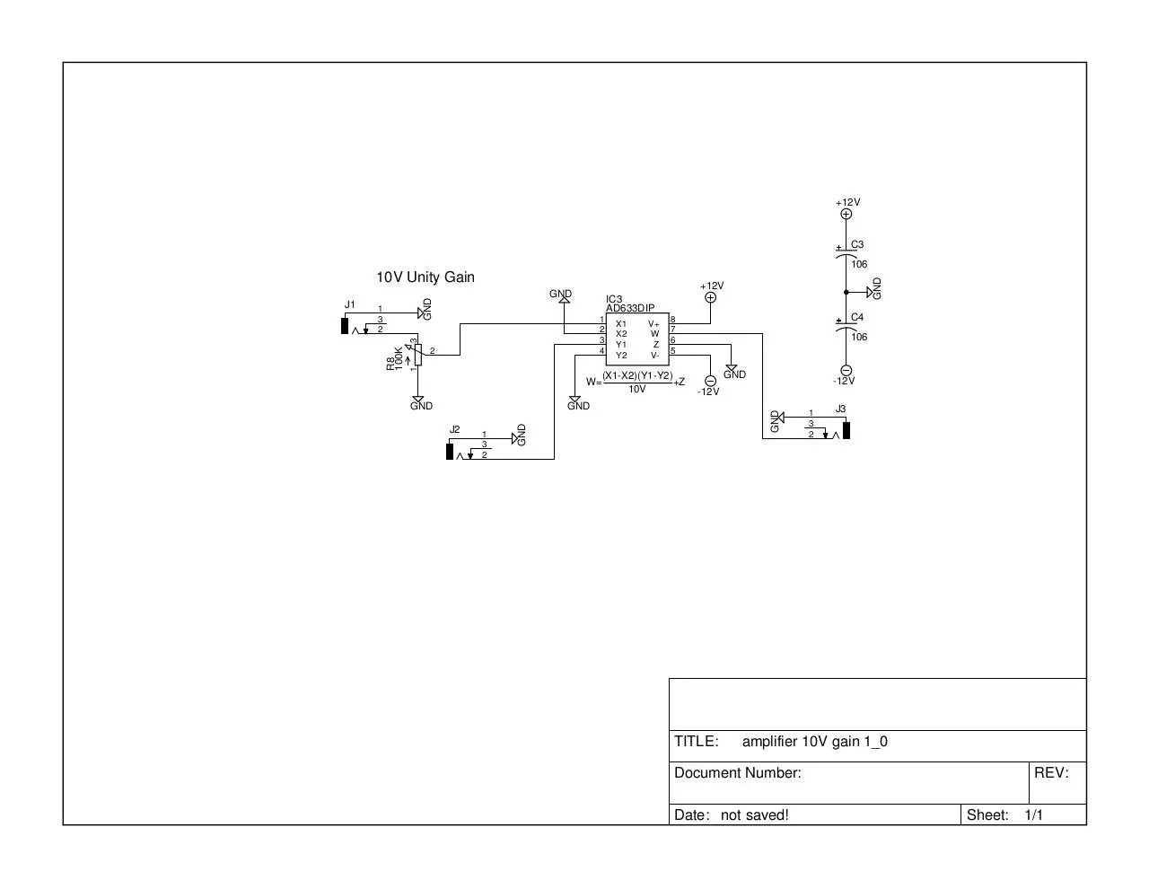 Page 1 of 1, amplifier 10V gain 1 0
